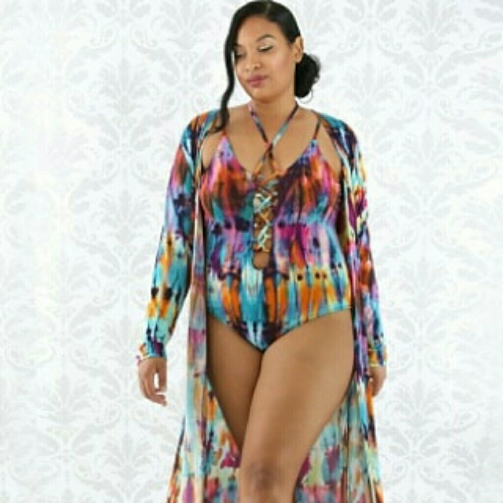 Colorful Dye Robe Swim Set - Picture 1 of 4